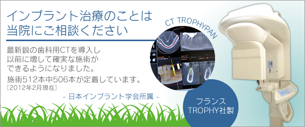 �C���v�����g���Â̂��Ƃ́A���@�ɂ����k��������
�ŐV�s�̎��ȗpCT*�𓱓����ĈȑO�ɑ����Ċm���Ȏ{�p���ł���悤�ɂȂ�܂���
�{�p512�{��506�{���蒅���Ă��܂��B�i'12�N2�����݁j